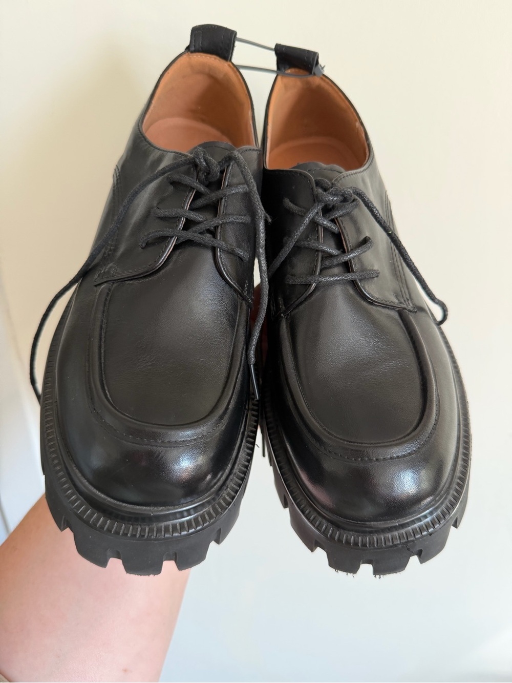 Men's Black Leather Derby Shoes with Chunky Lug Sole